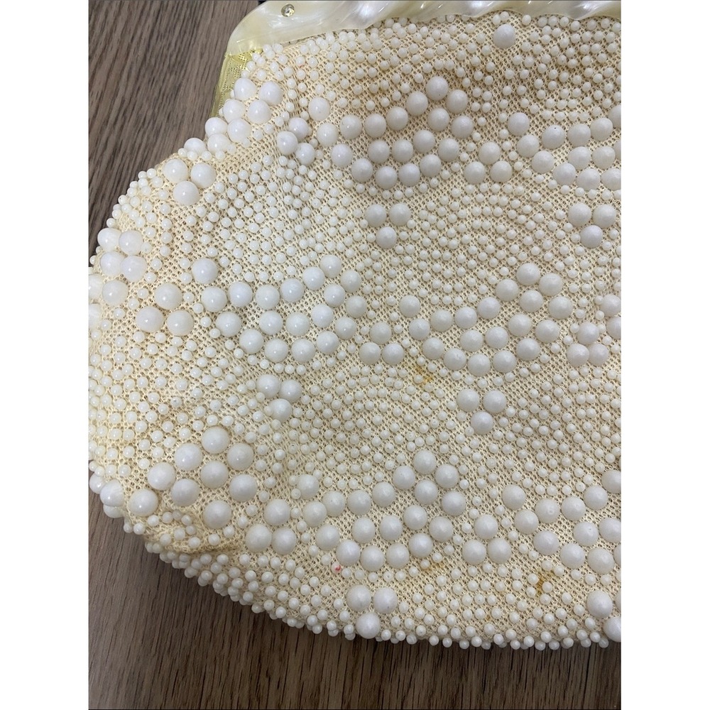 Vintage 1960s Ivory Beaded Bridal Evening Purse Likely Lucite Hong Kong - Picture 9 of 16